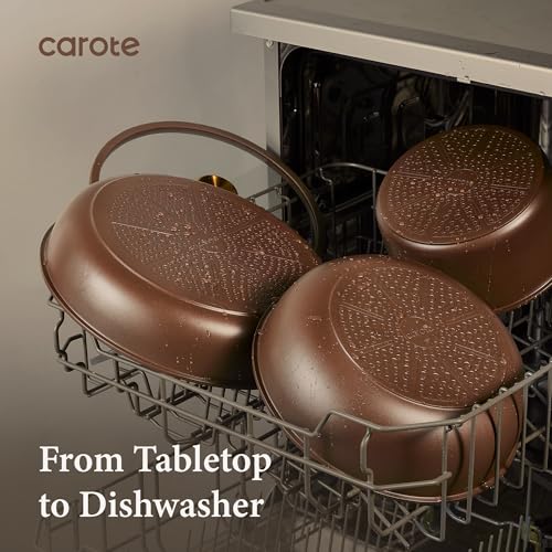 Image of CAROTE 21pcs Pots and Pans Set, Nonstick Cookware Set Detachable Handle, Induction Kitchen Cookware Sets Non Stick with Removable Handle, RV Cookware Set, Oven Safe, Brown