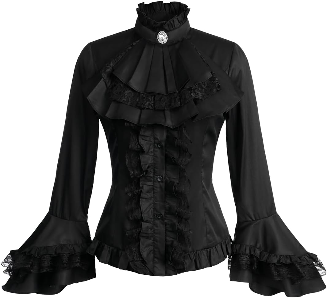 Women Victorian Blouse Vintage Gothic Lolita Shirt Pirate Long Sleeve Lace Ruffles Renaissance Medieval Shirts