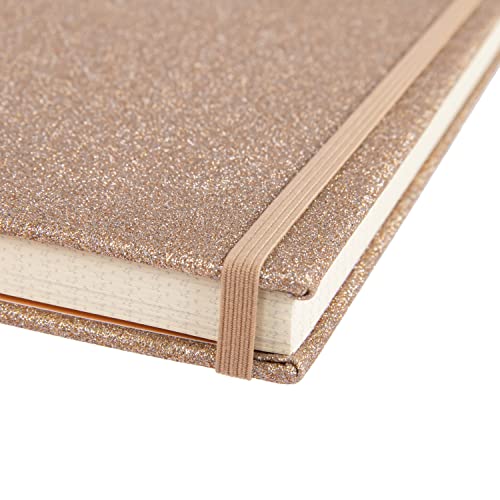 Idena 12256 Glitter Notebook Champagne 14 x 20 cm Squared 100 g/m² 160 Sheets with Document Pocket Bookmark Ribbon and Elastic Closure Pack of 1 - Image 3