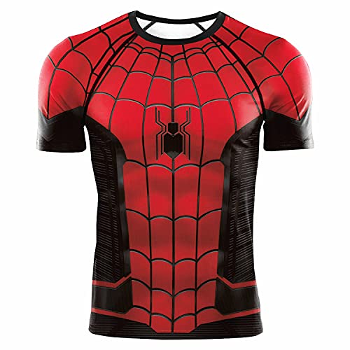 Men's Superhero Shirt Compression Workout T Shirts for Men Cool Dry Running Tee Athletic Fitness Gym Top Red/Black