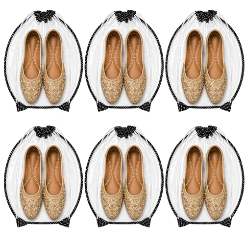 Image of Shoe Storage Pouch & Cover Set of 6 | Black Shoe Bags for Home & Travel | Dustproof, Washable, Transparent Shoe Covers | Closet Shoe Organizer for Men & Women | Footwear Protector & Storage