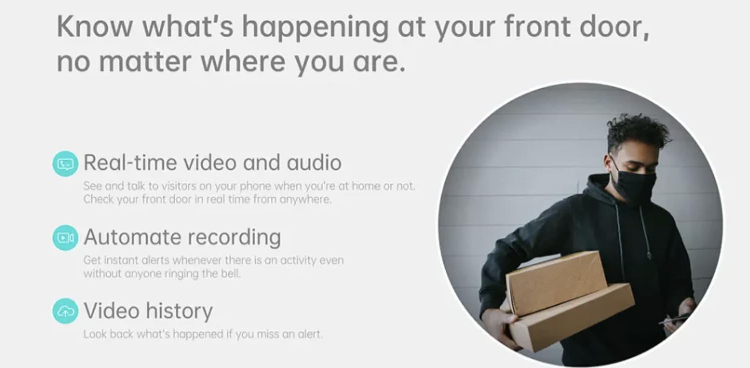 VicoHome DB2 Bezprzewodowy wideodzwonek z kamerą – wideo 2K, bateria, inteligentne wykrywanie ludzi AI, noktowizja, dwukierunkowy dźwięk, inteligentne alerty – kompatybilny z aplikacją VicoHome