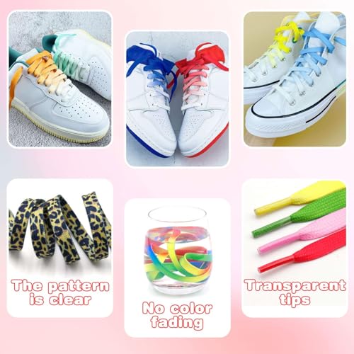 Image of Flat Colorful Shoelaces Gradient Rainbow Shoe Lace Shoestring 2 Pair