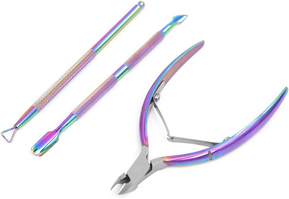 Cuticle Pusher Remover Kit, Cuticle Nipper, Triangle Cuticle Peeler Scraper and Double Ended Cuticle Pusher Cutter, 3PCS Stainless Steel Nail Art Manicure/Pedicure Tools