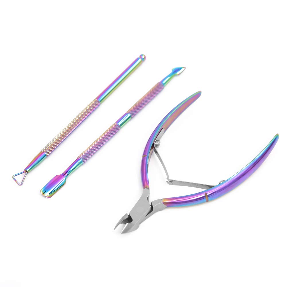 Cuticle Pusher Remover Kit, Cuticle Nipper, Triangle Cuticle Peeler Scraper and Double Ended Cuticle Pusher Cutter, 3PCS Stainless Steel Nail Art Manicure/Pedicure Tools