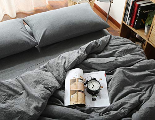 Image of F.Y.Dreams 100% Washed Cotton Duvet Cover for Weighted Blanket 80x87 inches with 16 Ties, Zipper on Long Side /Grey /Just Duvet Cover