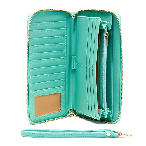 Yzaoll Women's Wallet Rfid Blocking Pu Leather Large Capacity Zip Around Credit Card Holder Cell Phone Checkbook Storage Bag Zipper Coin Purse,Lightgreen #TOP5