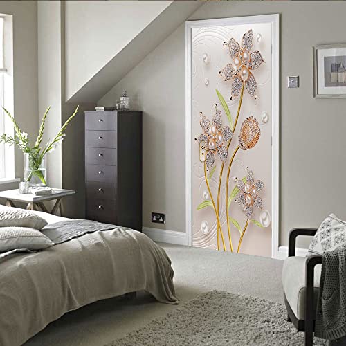 Papier peint art décor 93x205 cm stickers porte perles 3D