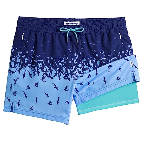 Image of maamgic 5inch Mens Swim Trunks with Compression Liner 2-in-1 Swimming Shorts Stretch Quick Dry with Zipper Pockets
