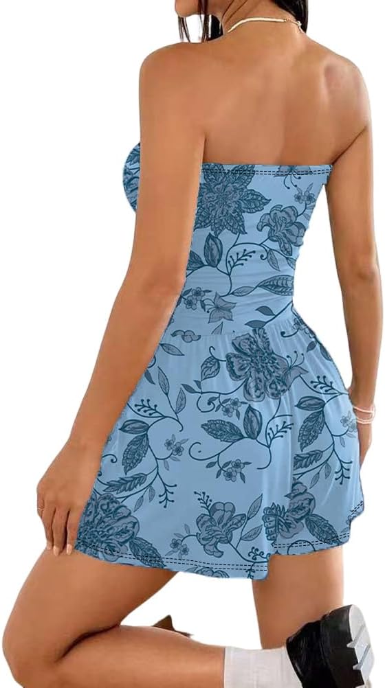 Women Summer Casual Strapless Rompers Tube Top Shorts Jumpsuit Sleeveless Off Shoulder Sexy Beach Romper with Pocket - Image 4