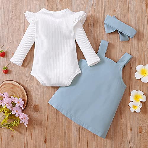 Newborn Baby Girl Fall Clothes Ruffle Long Sleeve Ribbed Romper Corduroy Suspender Skirts Infant Overalls Dress Outfits (Blue , 6-12 Months ) #TOP5