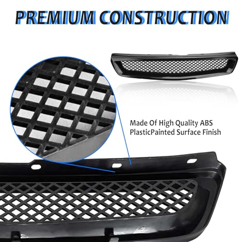 Kspeed Front Bumper Grille Fit 1999-2000 for Civic Coupe/Sedan JDM Type R ABS Black Mesh Front Upper Grill Guard Replacement Part by Kspeed - Image 5