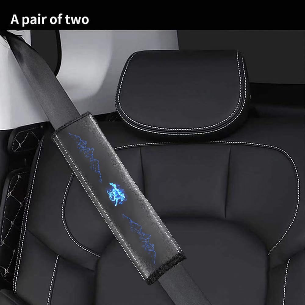 2PCS Car Seat Belt Cover Pad, Leather Seatbelt Shoulder Strap Covers Universal BlueHorse fit for Bronco Accessories