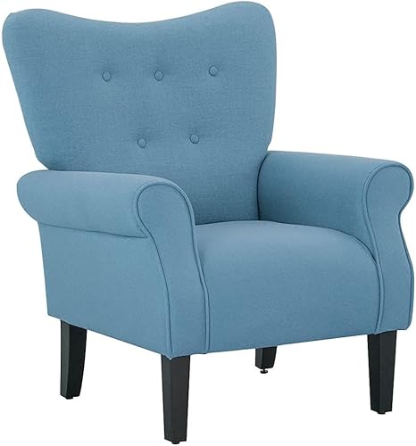 YOLENY Silla decorativa moderna, sillón de respaldo alto, sofá individual tapizado con botones de tela con patas de madera para sala de estar,