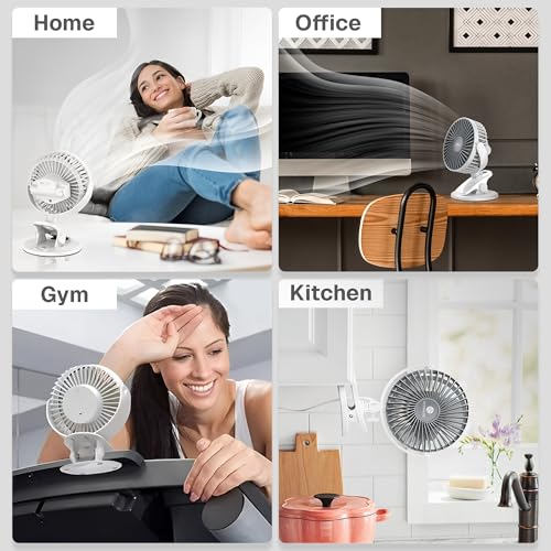 Image of HOMEBASIC Rechargeable Mini Clip Fan, 3 Speed USB Fan with 360 Rotation, 3400 RPM Silent Brushless Motor, Portable and Quiet Cooling for Home, Office, Stroller, and Travel, Type-C Charging Baby Safe