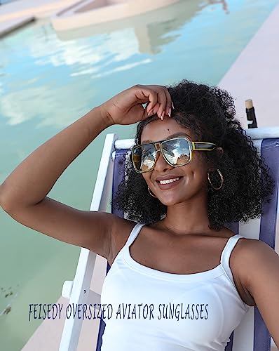 FEISEDY Retro 70s Oversized Pilot Sunglasses Women Men Plastic Vintage Square Frame B29543