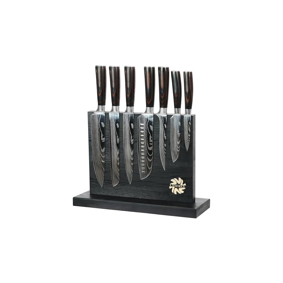 Knife Set with Block for Kitchen - 7Pcs Hand-Forged Kitchen Knife and Magnetic Holder with Ergonomic Handle-Perfect for Novice to Professional Chefs.
