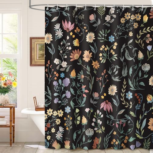 Dazzlewall Black Floral Shower Curtains for...