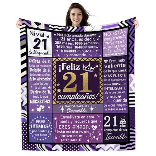 Amorea Cobertor de Aniversário para 21 Anos Rapariga Mulher 130 x 150 cm Manta Ideias para Filha Irmã Neta Sobrinha Prima Melhor Amiga Companheira Namorada Feliz 21 Aniversário (21-Ela)