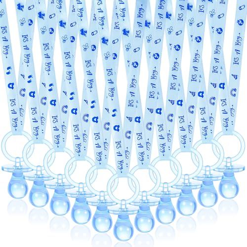 ZYFLSQ 60 Pieces Baby Shower Pacifiers Necklace, Acrylic Pacifier Necklaces for Baby Shower Games Boy Charm, Party Favors, Decorations DIY, Gender Reveal Table Scatter(Blue)