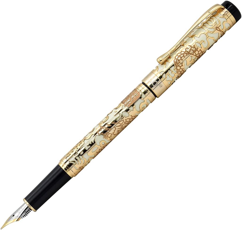 Jinhao Dragon Pen Fine Nib Fountain Pen with Converter and Box Set (Apricot)