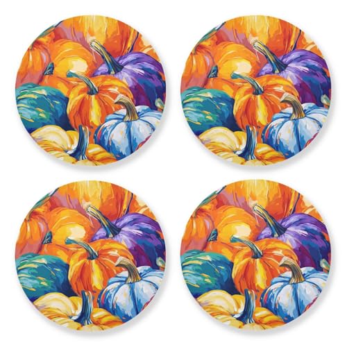 Sottobicchieri rotondi estetici con motivo a zucca di verdure senza cuciture, set da 4 pezzi, resistente al calore, multifunzionale, in sughero, per decorare la casa, regalo di inaugurazione della