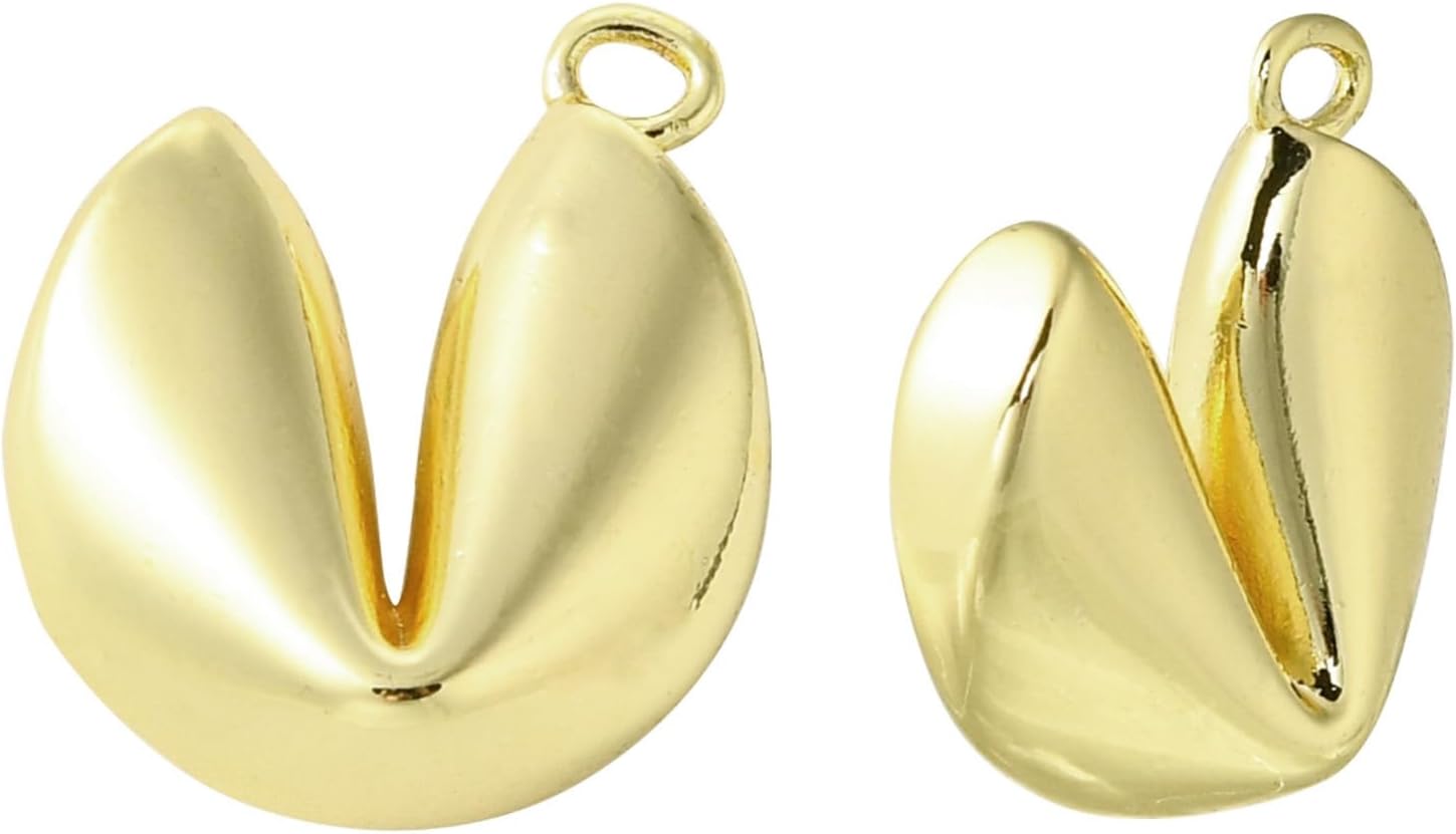 KitBeads 10Pcs Fortune Cookie Charms Gold Plated Food Charms Lucky protection Charm for Jewelry Making Necklace Bracelet Crafts Bulk