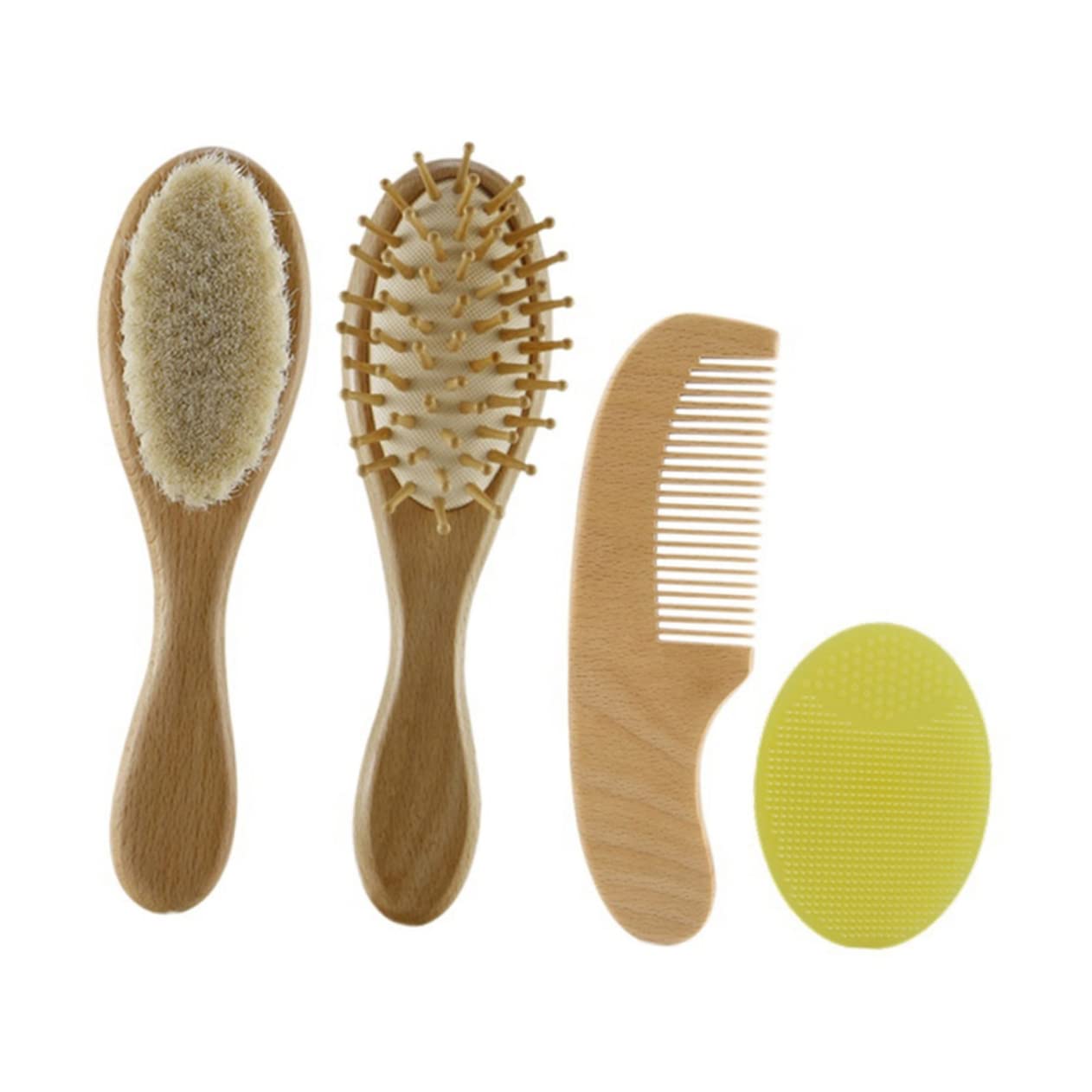 Angoily Detangler Brush Comb Set for Baby Wooden Scalp Massager Children's Bath Brush Wooden Boys and Girls Comb Bathing Tool