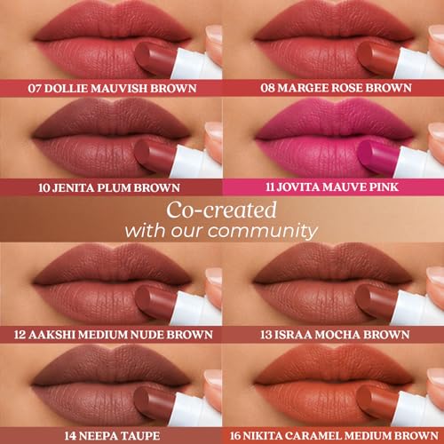 Image of Just Herbs Herb Enriched Lipstick Kit | 8 Creamy Matte Shades | Travel Friendly & Richly Pigmented | Infused with Ashwagandha, Brahmi & Castor Oil | Curated for Indian Skin Tones (Browns & Mauves)