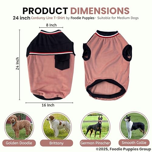 Image of Foodie Puppies Corduroy Line Velvet Pocket T-Shirt Warm Sweater Jacket - (24 inch, Blue and Pink) for Medium to Large Dogs | Soft, Lightweight Pet Apparel | Stylish, Comfortable, Durable, Stretchable