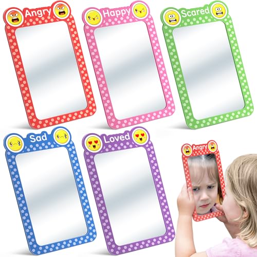 Dandat 5 espejos pequeños para manualidades, espejo acrílico a prueba de roturas para niños de 7 x 4 pulgadas, esquinas redondas, cuadrado, espejo de pared para aula, bricolaje para actividades de