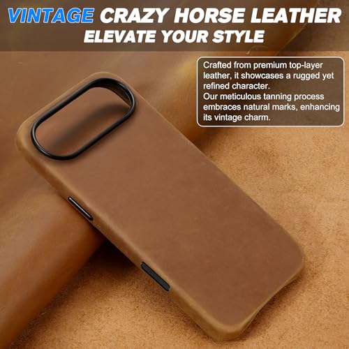 Image of SHIELDON Genuine Leather Case for iPhone Air 6.5 inch 2025, Crazy Horse Brown | Crazy Horse Leather, for MagSafe, Magnetic Wireless Charging, Metal Buttons, Camera Button, Camera Bezel, Shockproof, Slim