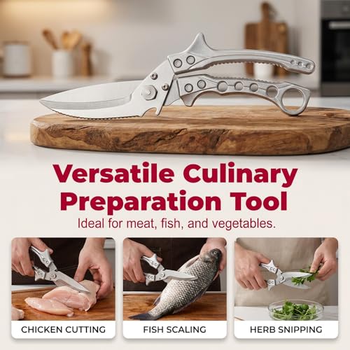 Image of Heavy Duty Poultry Shears, Heavy Duty Kitchen Scissors for Food, Multi-Purpose Kitchen Shears for Meat Chicken Bone Fish Turkey Vegetables Seafood (Silver)