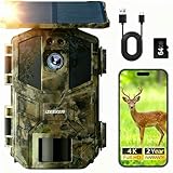 iZEEKER Solaire Caméra de Chasse 4K 64MP WiFi 6 Bluetooth avec 5200mAh Batterie Rechargeable, 0,1s Déclenchement, Camera Chasse Vision Nocturne IR Carte Micro SD 64GB Détection Mouvement, IP66 Étanche