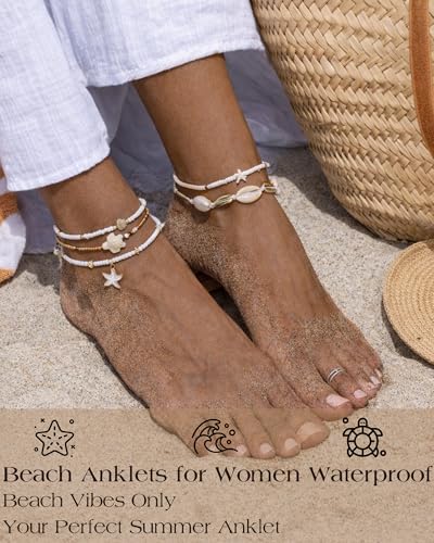 Image of iF YOU Gold Ankle Bracelets for Women, 14k Gold Plated Waterproof Cuban Link Chain Anklets Set, Layered Anklet Bracelets for Women Beach Gift Adjustable Size 5pcs
