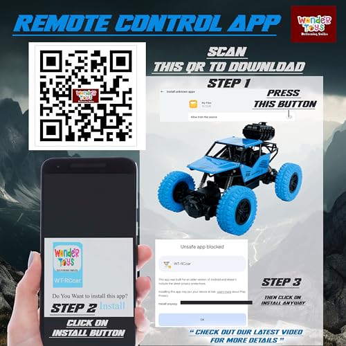 Image of Wonder Rock Master Remote Control Car with Smoke | Monster Truck Rock Crawler for Kids | 2.4 GHz Remote + Android App Control | Long Range | 150+ Feet Range | C-Type Charging | Made in India (Black)