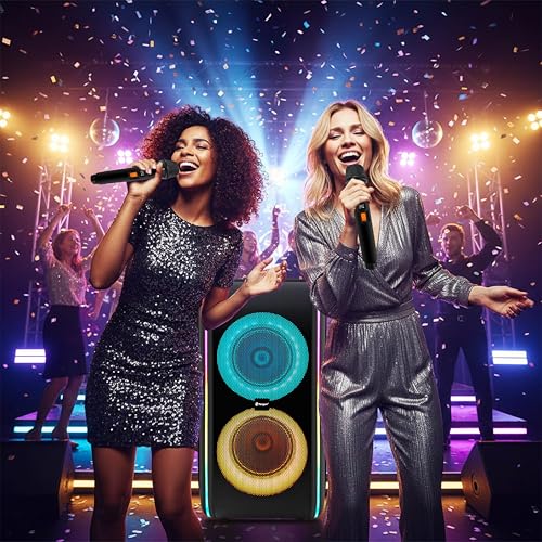 Image of TT-PSE-6x201+ Dual 6.5-inch Driver, Party Bluetooth Speaker with 100W Sound, TWS Function, RGB Lights, Karaoke Mic Port, 7 Hours Playtime, Type-C Fast Charging,Dual Wireless Mic
