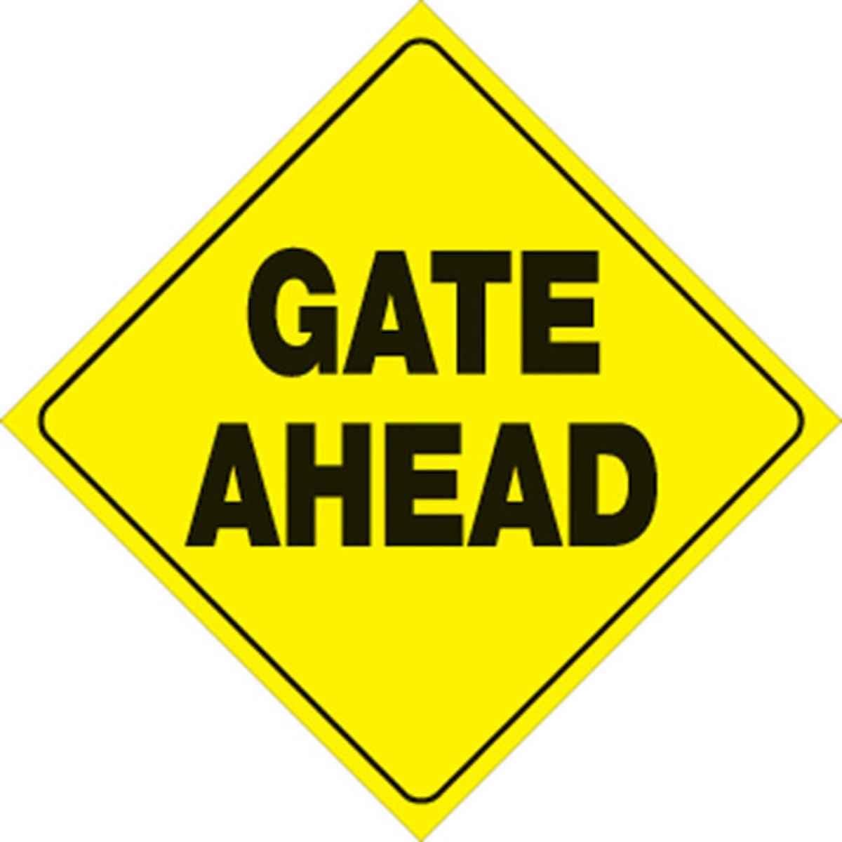 Yellow Plastic Reflective Sign 12" - Gate Ahead - 432 GA YR