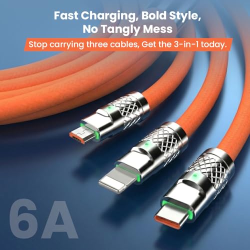 Image of Treziya 3 in 1 Fast Charging Cable 6A, Supports Fast Charging with Original Adapter, Type C, Lightning & Micro USB Multi Connector Cable