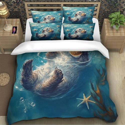 Housse de couette loutre de mer fermeture éclair pour lit simple 140x200 - 5