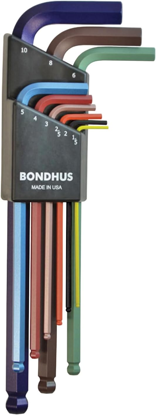 Bondhus 69499 Ball End L-Wrench Set w/ColorGuard Finish, 9 Piece, Multicolor, One Size