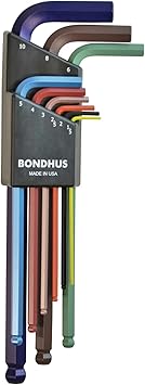 Bondhus 69499 Ball End L-Wrench Set w/ColorGuard Finish, 9 Piece