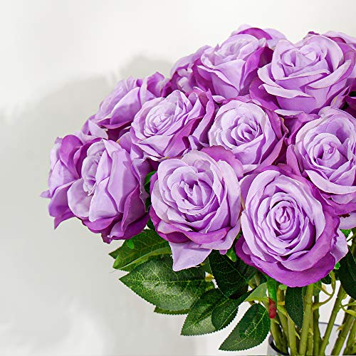 Luyue Artificial Silk Rose Flower Bouquet Wedding Party Home Decor, Pack Of 10-Light Purple #TOP1