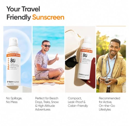 Image of SkinInspired Invi Shield 365 Body Sunscreen Spray SPF 80+ PA++++ | Ultra-Light, Quick-Absorbing, Non-Greasy Sun Protection | No White Cast, Water & Sweat Resistant | Broad Spectrum UV Defense | 120ml (Pack of 2)