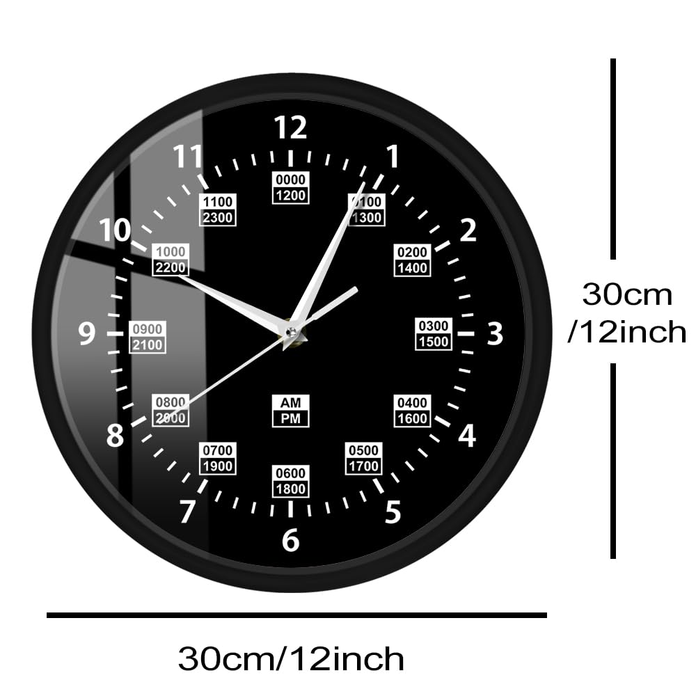 Orologio da parete militare da 30,5 cm, 24 ore, silenzioso, senza ticchettio, funzionamento a batteria, tempistica militare, con telaio in metallo, orologio da parete professionale per uomo