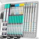 Nicpro Blocky Gear Art Mechanical Pencil Set with Case, 36PCS Metal Mechanical Pencils 0.5, 0.7, 0.9mm & 2mm Lead Holder for Drawing Sketching with 20 Tubes (6B 4B 2B HB 2H 4H Colors) Lead Refills
