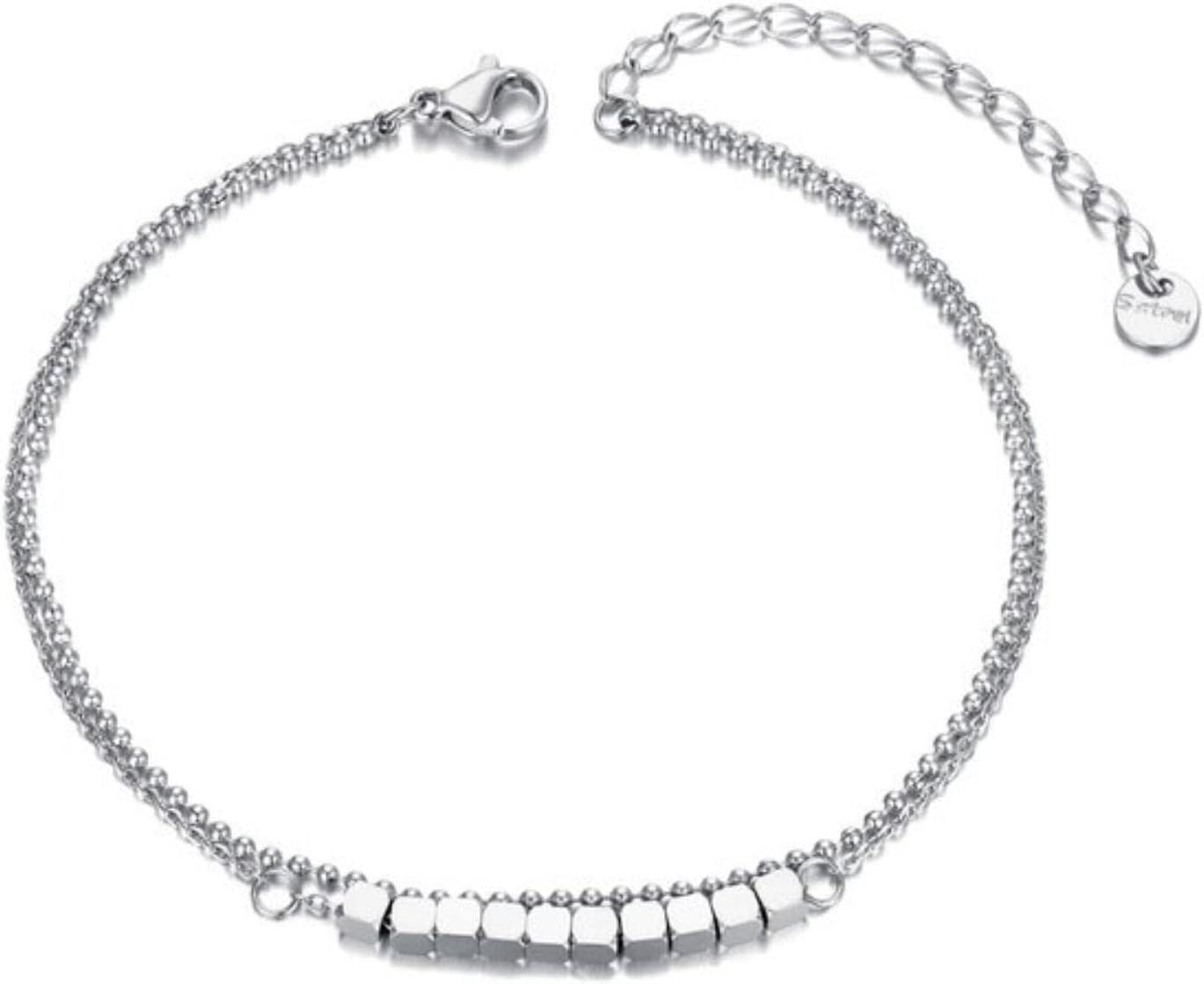 Pulsera de pie, Cadenas for el Tobillo, Tobilleras cuadradas geométricas de Doble Capa for Mujer, Tobillera con Cadena de eslabones Dorados, joyería for pies