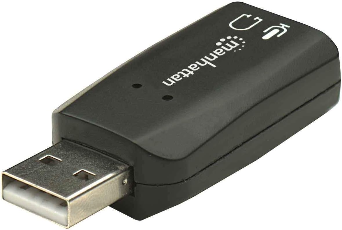 Manhattan USB Audio Adapter External Stereo Sound Card - with 3.5mm Headphone and Microphone Jack - Plug and Play, No Drivers Needed, 3D Sound - for Windows and Mac – 3 Yr Mfg Warranty – 150859