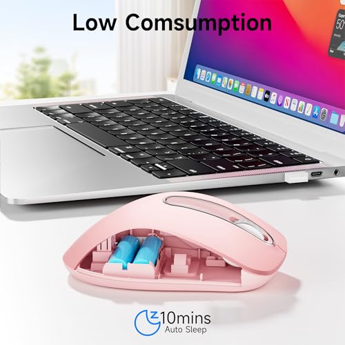 Image of memzuoix 2.4G Portable Wireless Mouse, 1400 DPI Mobile Optical Cordless Mice with USB Receiver for Computer, Laptop, PC, Desktop, MacBook, 5 Buttons (Pink)