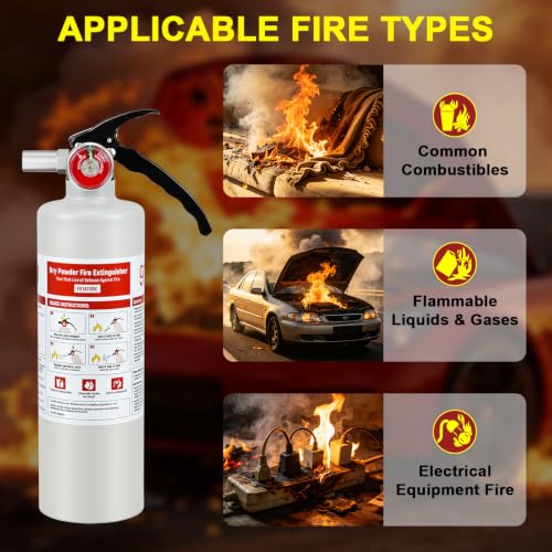 Image of 2 Pack ABC Fire Extinguishers with Mount, 2.5lb 1A:10B:C Rated for Home, Vehicle, Boat, Portable Dry Chemical Fire Extinguisher with Quick-Release Handle (Beige)